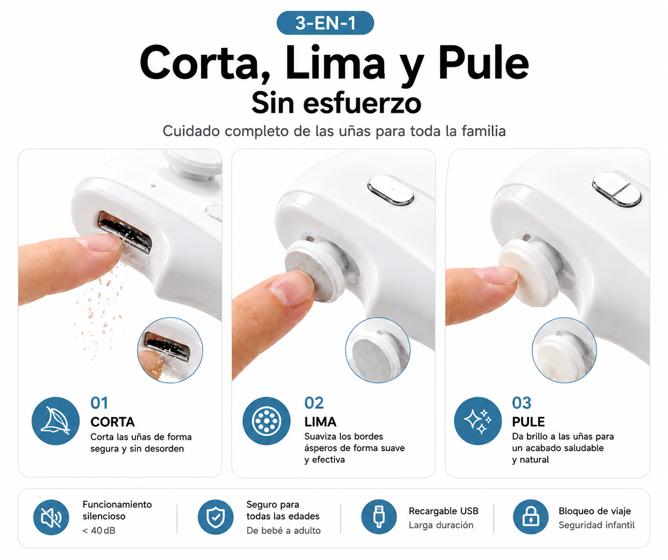 Cortador de uñas 3 en 1
